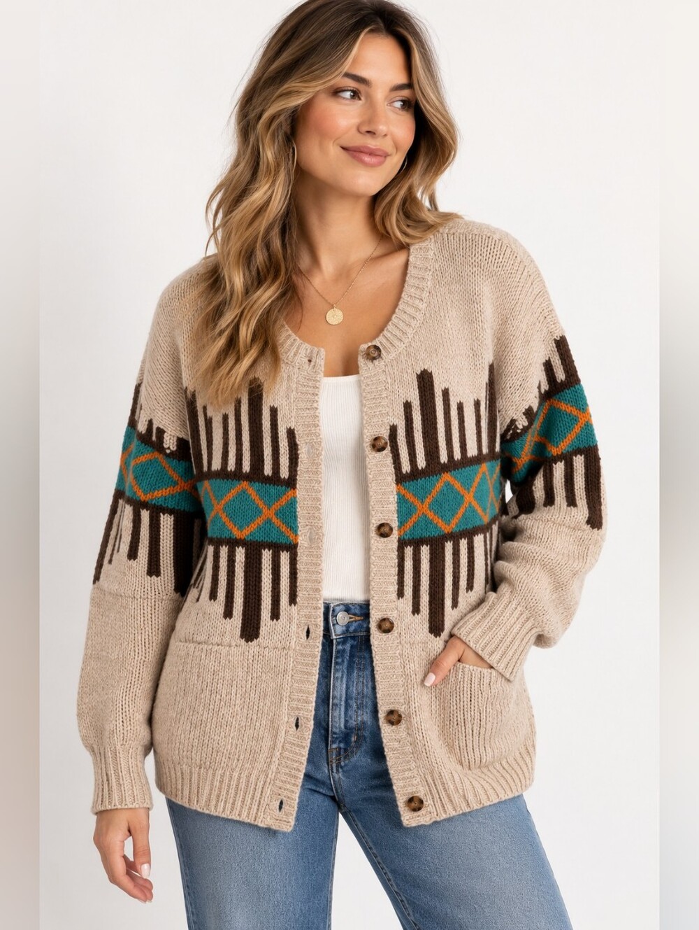 Toad&Co Nitsa II Cardigan Small Wool Blend Southwestern Boho Geometric Sweater